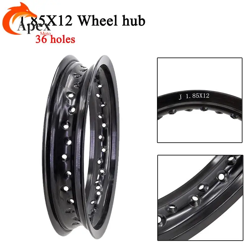 12 بوصة محور العجلة العلامة التجارية الجديدة دراجة نارية 1.85x12 32/36 المتحدث ثقوب العجلات الأمامية/الخلفية 12 بوصة سبائك الألومنيوم حافة 1.85*12" #1