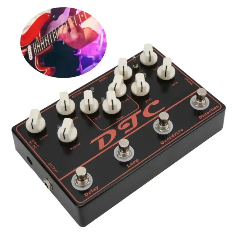 

Hooqu Synthesizer Guitar Pedal Electric Distortion Overdrive Loop Delay 4 In 1 Effect