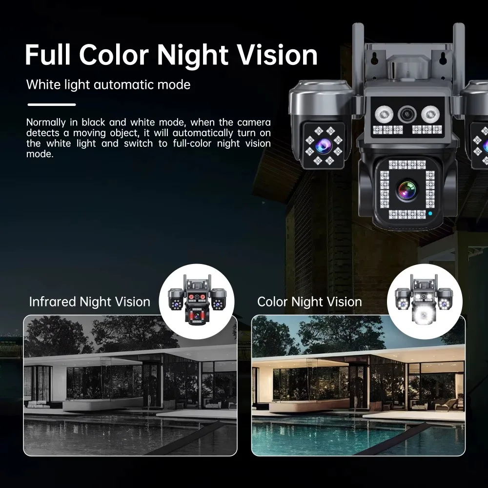 20MP WiFi Security PTZ Camera 10X Optical Zoom 4 Lens 4 Screen Color Night Vision Tracking Outdoor Waterproofing IP Cameras CCTV