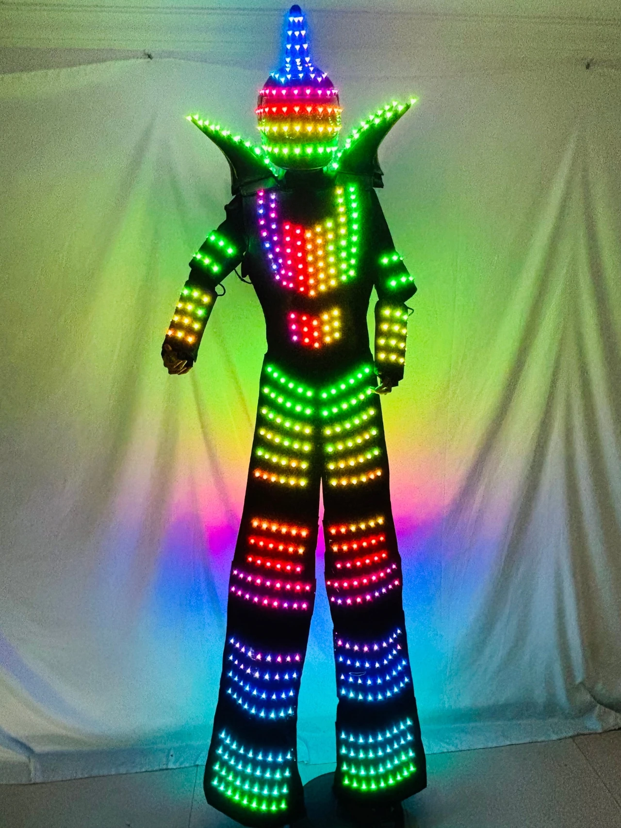 New LED Full Color Digital Robot Costume Stilt Walker Robot Pixel Dress Suit Stage Performance Clothing Celebration Party Show