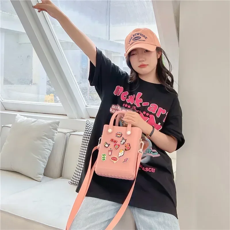 Jelly Beach Charm Bag EVA Rubber Waterproof Summer Travel Shoulder Handbags Crossbody Messenger Cartoon Jibz Women Kid Tote Bag