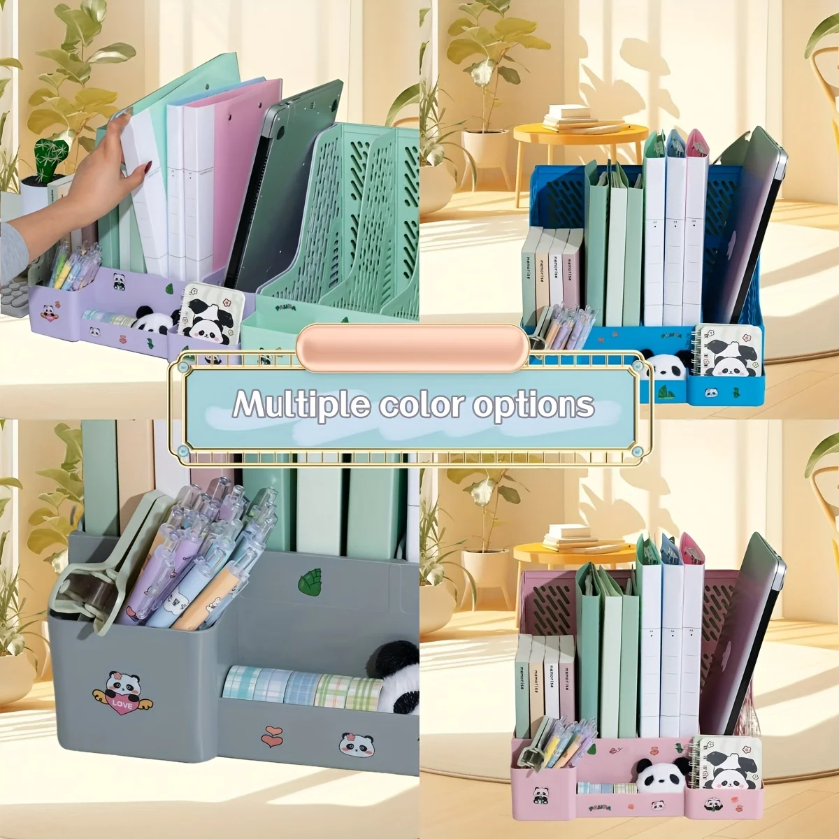 Thickened Bookshelf Desktop Study Book Stand A4 Folder Organizer Storage Box Four-Section Office Supplies File Box Archive