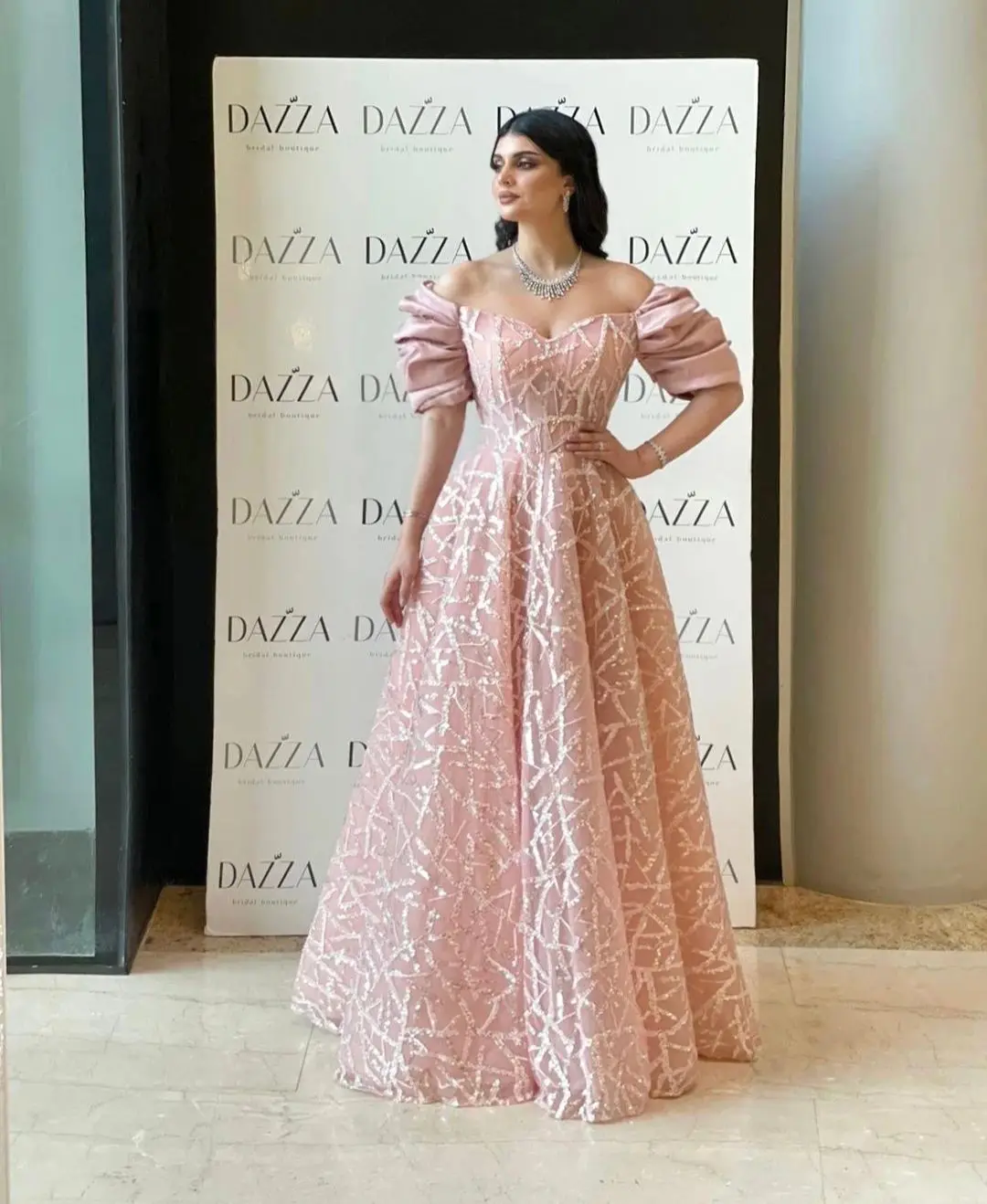 Luxurious Eid Al-fitr Glitter Bead Embroidery Decoration Ball Gown Pink Women\'s Evening Dresses Prom Dress Luxury customized