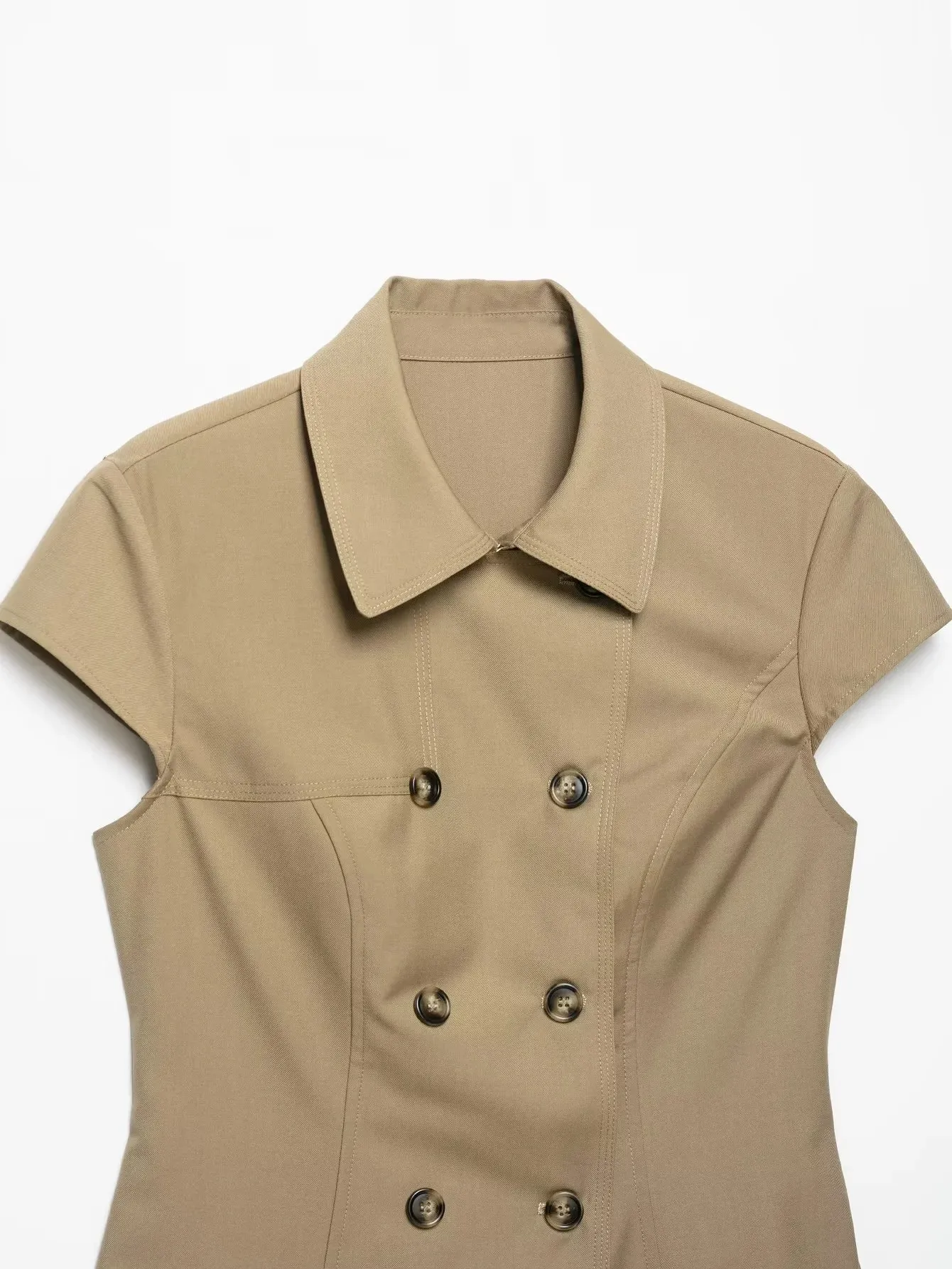 Damen Doppelreihige Bluse 2026 Sommer Kurzarm Umlegekragen Slim Fit Knopfleiste Hemd Elegante Büro-Damen Oberteile – Detail 11