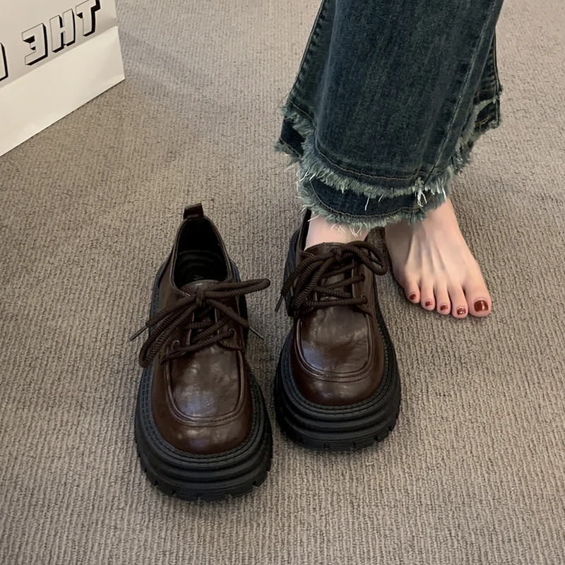 

Summer Shoes Ladies Oxfords Women's All-Match Clogs Platform Female Footwear Loafers With Fur 2025 Leather Retro Creepers Dress