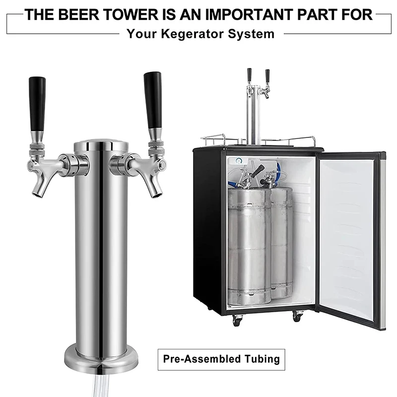 Draft Kegerator Beer Tower,3’’ Diameter Column Beer Faucet  Dispenser,Beer Tower Tap For Homebrew & Bar