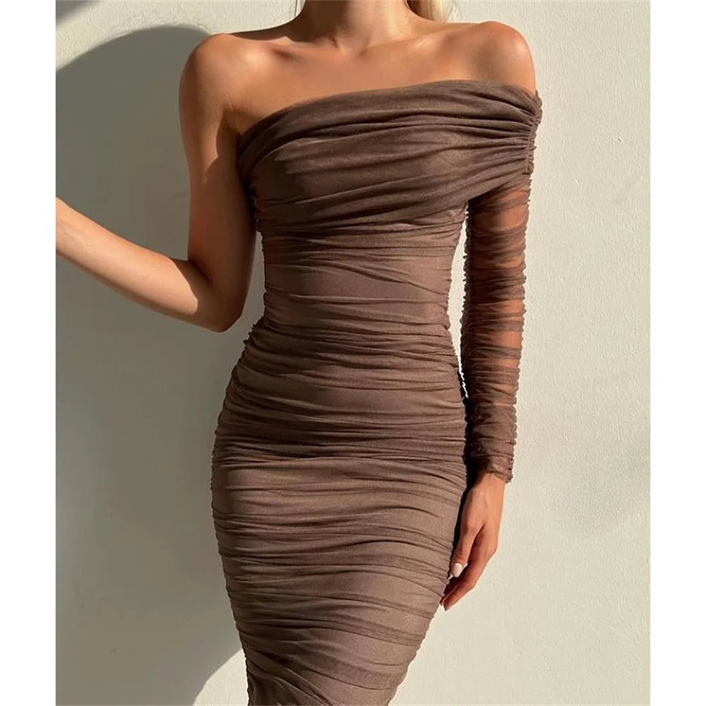 Vestido longo de malha de um ombro feminino, envoltório com gola diagonal, bodycon fino, vestidos de baile, vestido de festa formal, senhora sexy, preto, 2022