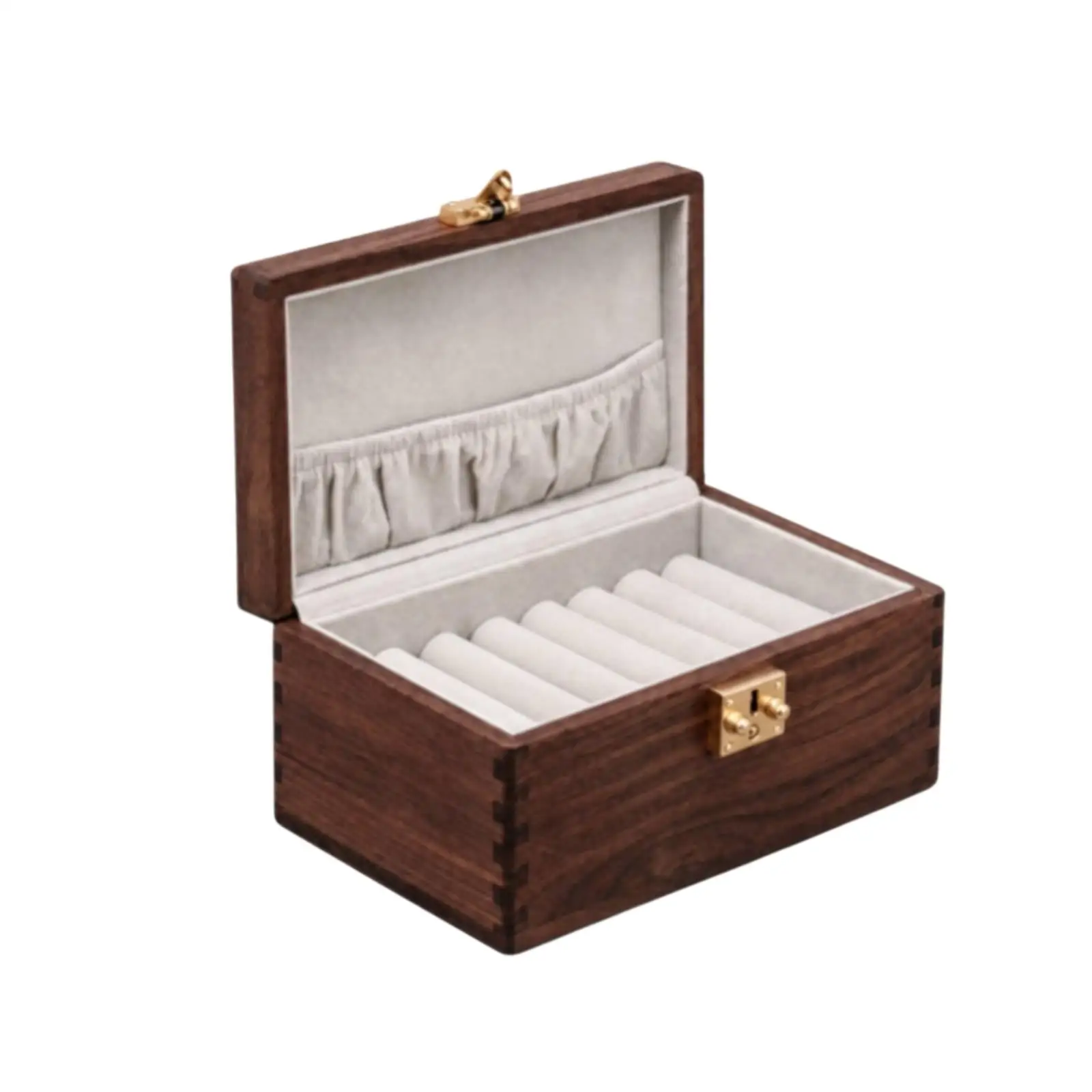 Walnut Jewelry Box with Hinged Lid Solid Wood Jewelry Box with Padded Bracelet Holders Accessory Case Secure Lockable