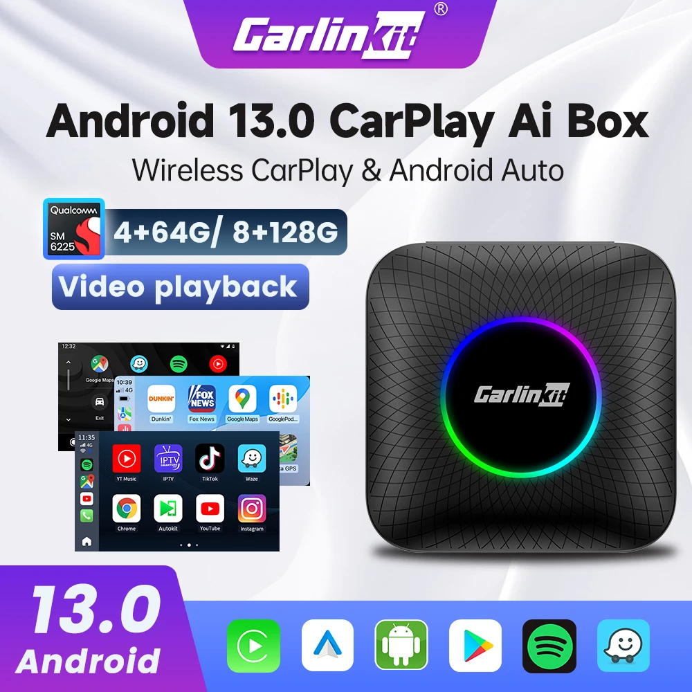 Carlinkit Android 13 Carplay Smart Tv Box Wireless Android Auto Car Play Support Netflix Youtube SM6225 8 Core 128GB 64Gb LTE