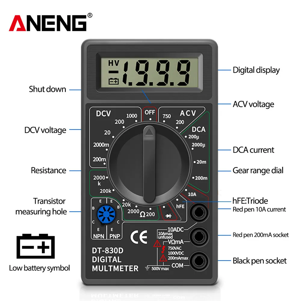 ANENG DT830B Multimetro Tester palmare multimetri digitali multimetri professionali Multimetro Ohm Maltimeter Tools