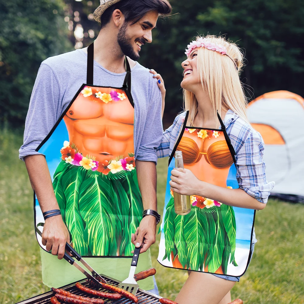 1 قطعة مآزر هاواي مضحك الخبز البستنة الخياطة شواء مقاوم للماء مآزر الزوجين لحفلة الصيف هاواي ألوها لوازم الحفلات
