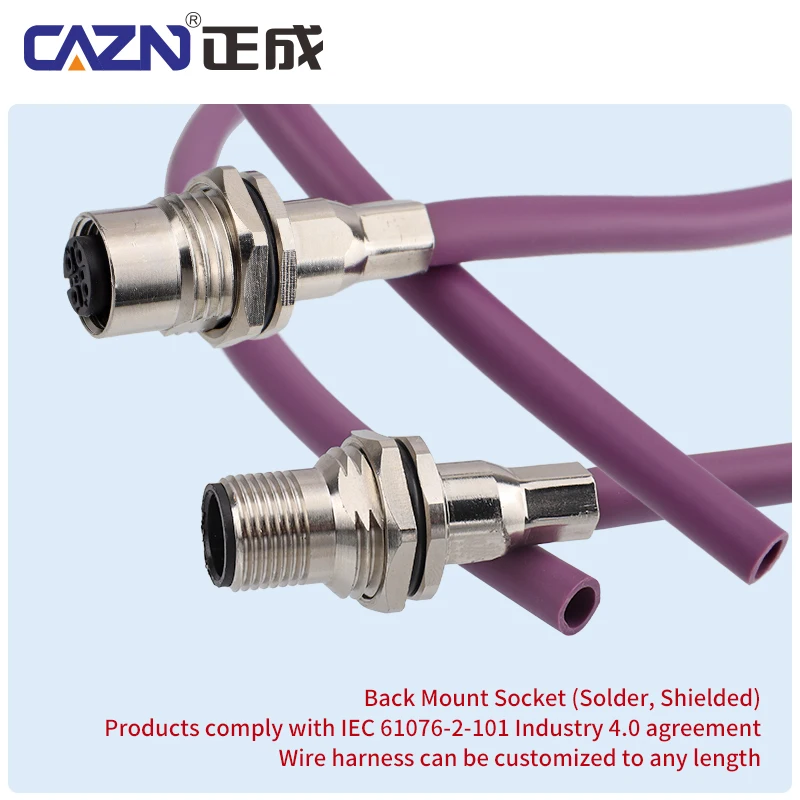 Industrial Connector M12 Solder Socket With Shielded Tube Copper Shell Waterproof IP67 Back Mount Connectors For Automation