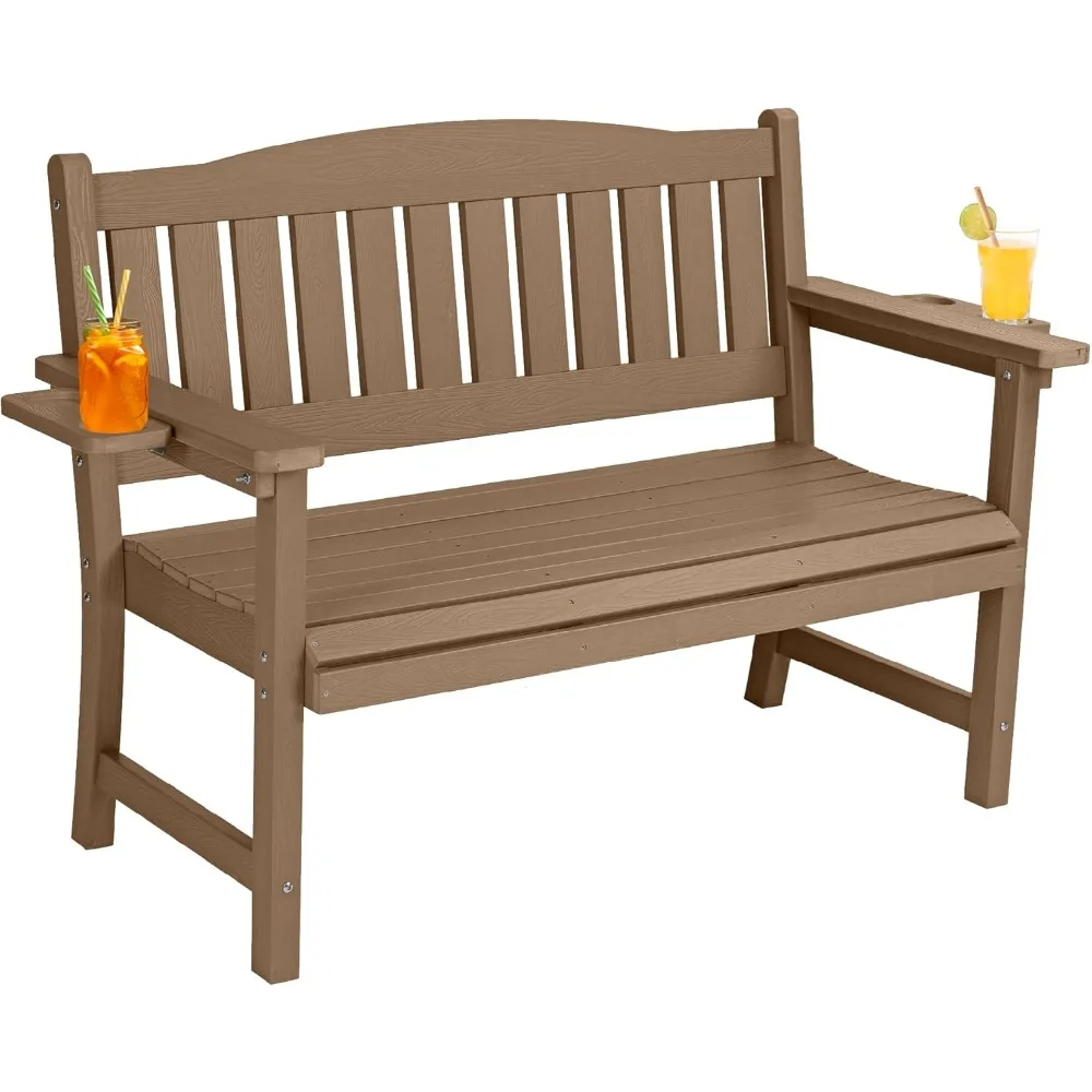 

2-Person HIPS Outdoor Benches, Weatherproof Garden Bench with 800 lbs Weight Capacity, Artificial Wood Grains, Never Rot
