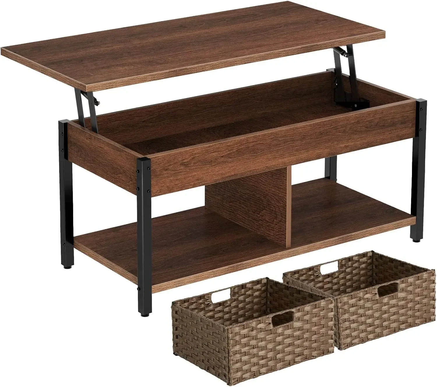 Rolanstar Lift Top Coffee Table with Hidden Storage Compartment and 2 Rattan Baskets, 41.7