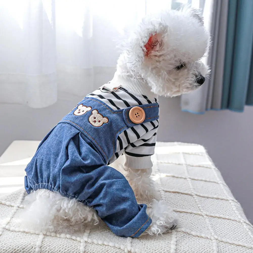 

Pet Overall Round Neck Adorable with Traction Ring Cartoon Bear Pattern Pet Cat Dog Denim Jumpsuit ropa perro XS-XL
