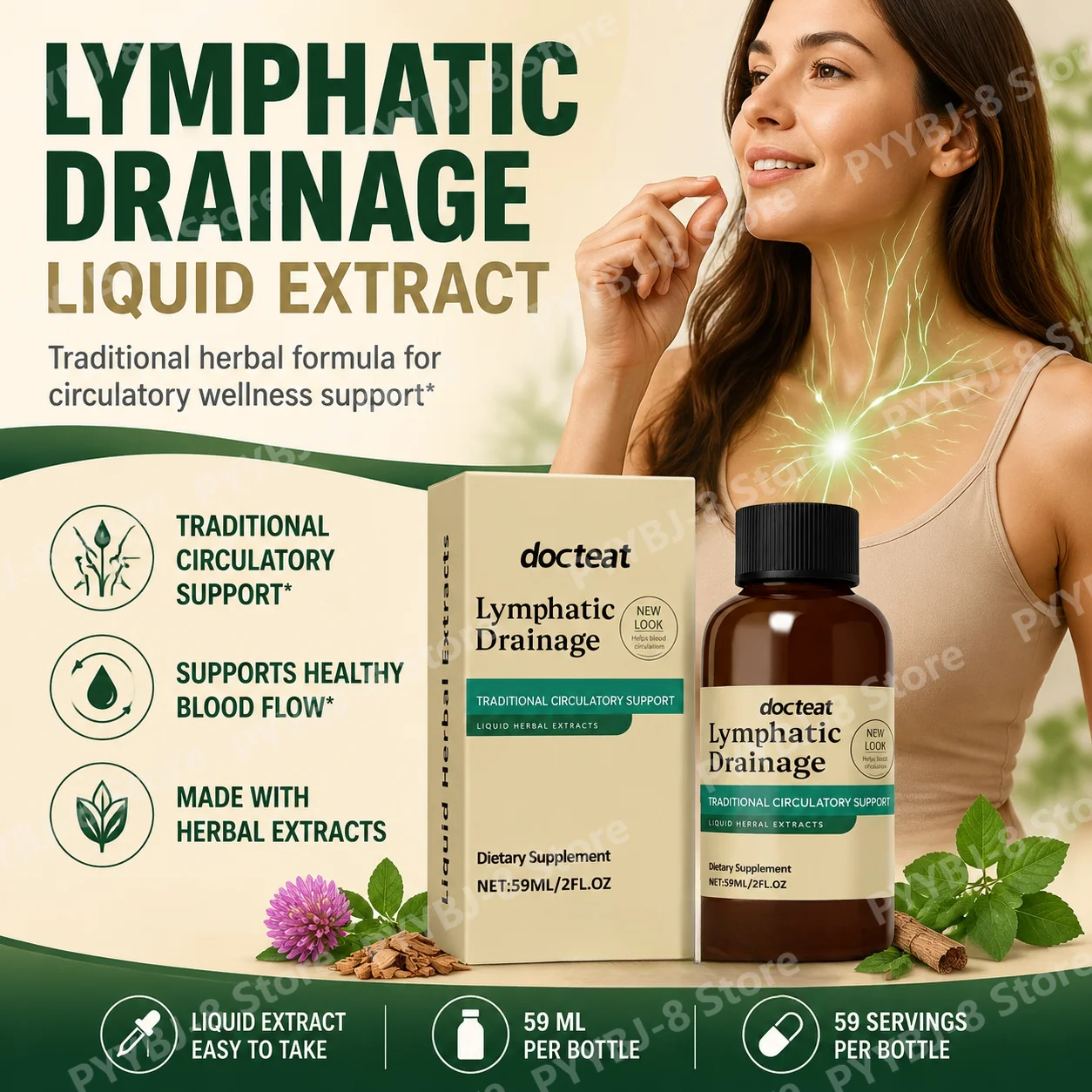 59ml Lymphatic Drainage Drops with 4 Types of Herbal Extracts Help Detoxification To Promote Lymphatic & Immune Function Health