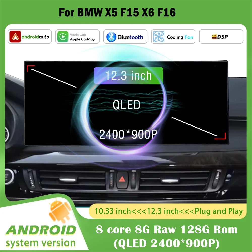 Автомобильный радиоприемник Android 14 для BMW X5 F15 X6 F16 2014-2018 NBT/EVO Система Мультимедийный плеер Навигация GPS 4G BT Carplay Автоинструменты