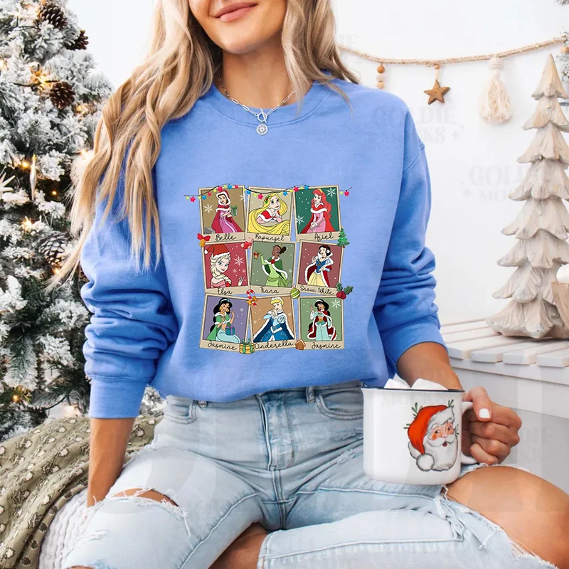 

Cute Disney Princess Christmas Pullover Sweater Women's Fashionable Christmas Attire Disney Princess Sweatshirt