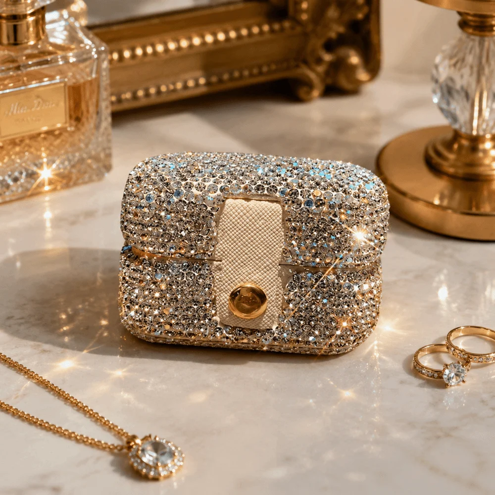Bling Mini Rhinestone Ring box Luxury Creative Rhinestone Jewelry Box Silver Square Sparkling Jewelry Storage Box Wedding Gift