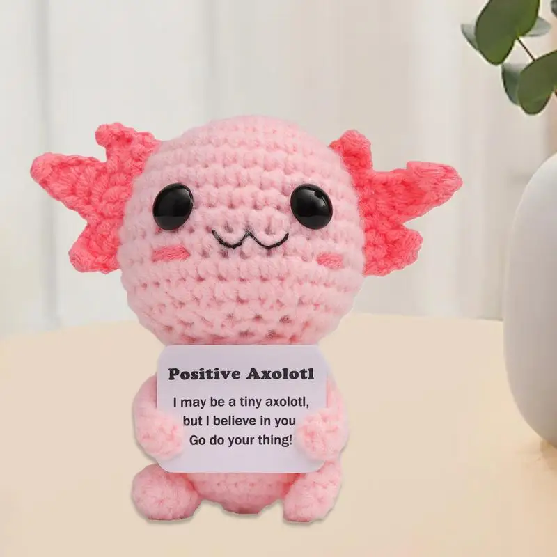 Divertido Axolotl de ganchillo positivo con mensajes inspiradores, muñeco de juguete tejido para regalos de estímulo, decoración de fiesta, juguetes para niños