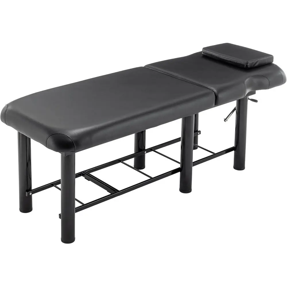 

Massage Table with Backrest, Faux Leather Stationary Physical Therapy Table, Metal Frame Barber Beauty Equipment, Removable Head