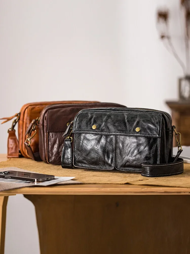 Retro leather messenger bag first layer plant mixed cowhide casual messenger bag