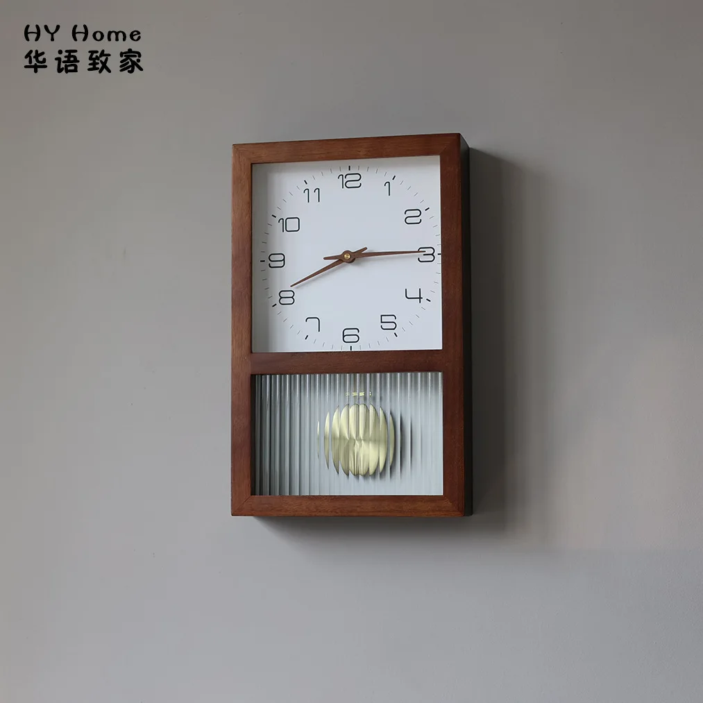 New Chinese simple solid wood silent household swing wall clock modern simple Japanese log decorative wall clock