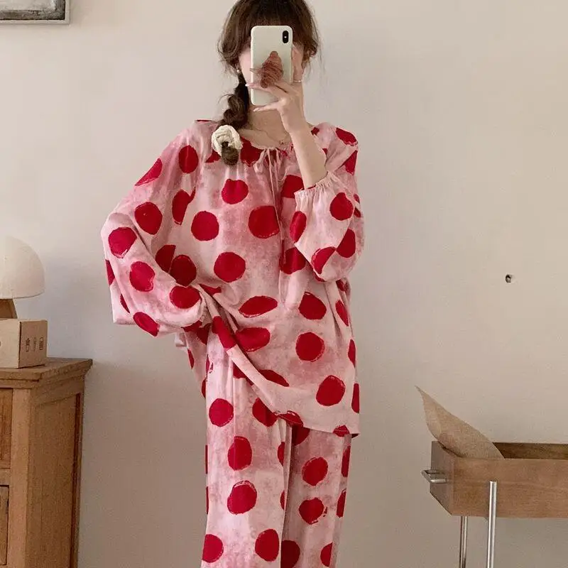 나비 무늬 면 여성 파자마 세트 여성용 따뜻한 겨울 파자마 패셔너블 홈웨어 파자마 귀엽고 부드러운 파자마 세트