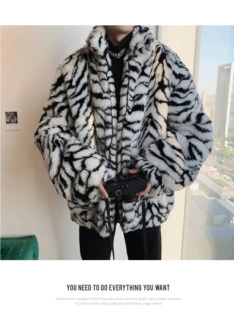 Men Faux Fur Zipper Coats Short Coat Turn Down Collar Jacket Thick Warm Loose Full Sleeve Open Stitch Autumn Winter 2025 Jackets