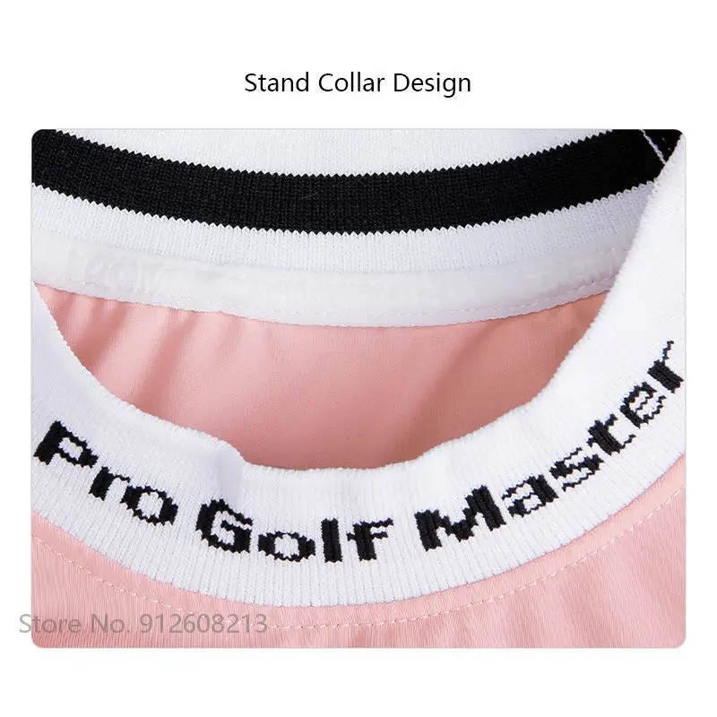 PGM Summer Female Short Sleeve Tops Women Elastic Stand Collar Golf Shirts Slim Golf Wear Patchwork Quick-dry Sports T-shirts