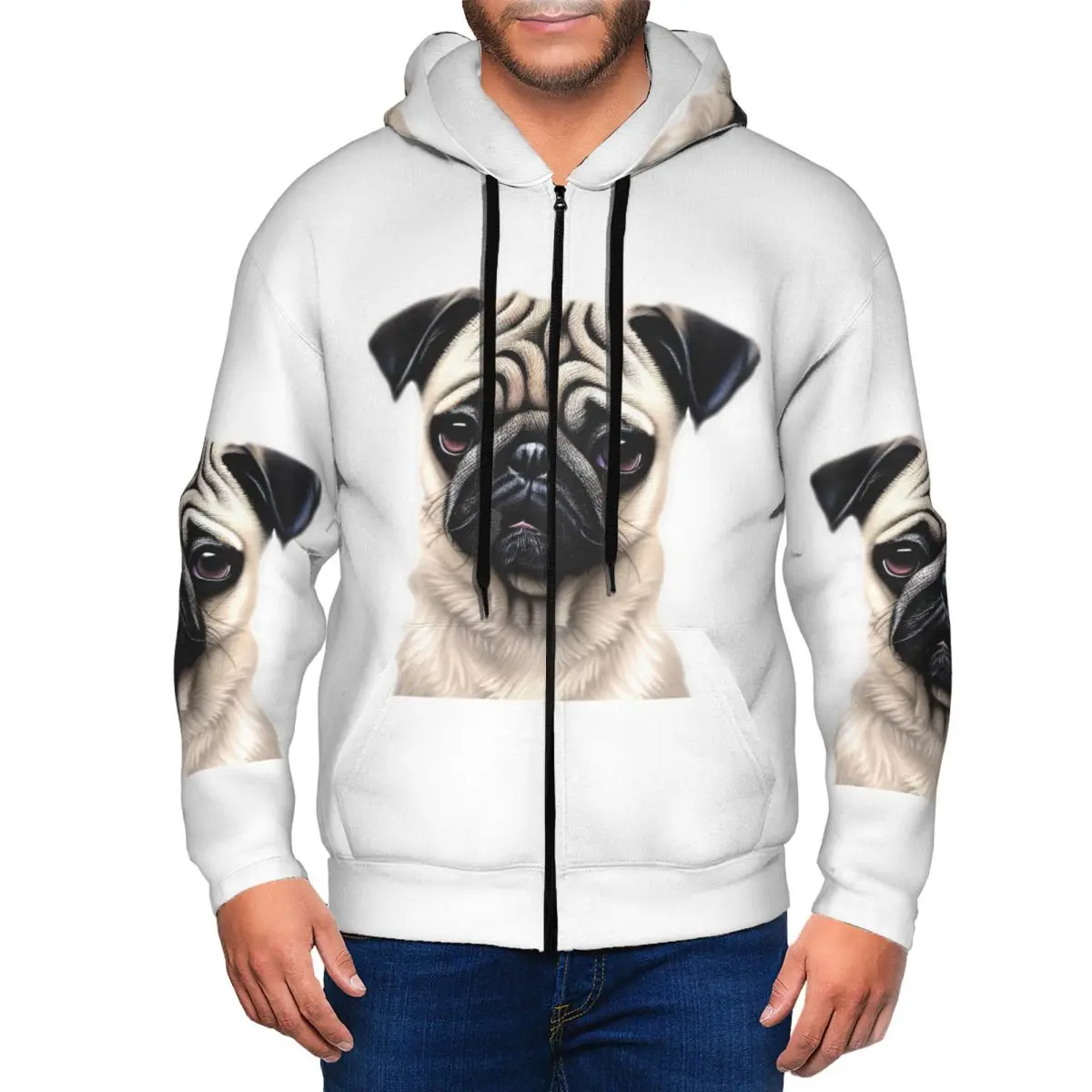 Lovely Puppy Cute Pug Dog Zipper Hoodies Hip Hop Pullover Autumn Winter Men Women Sweatshirts Long Sleeve Tops