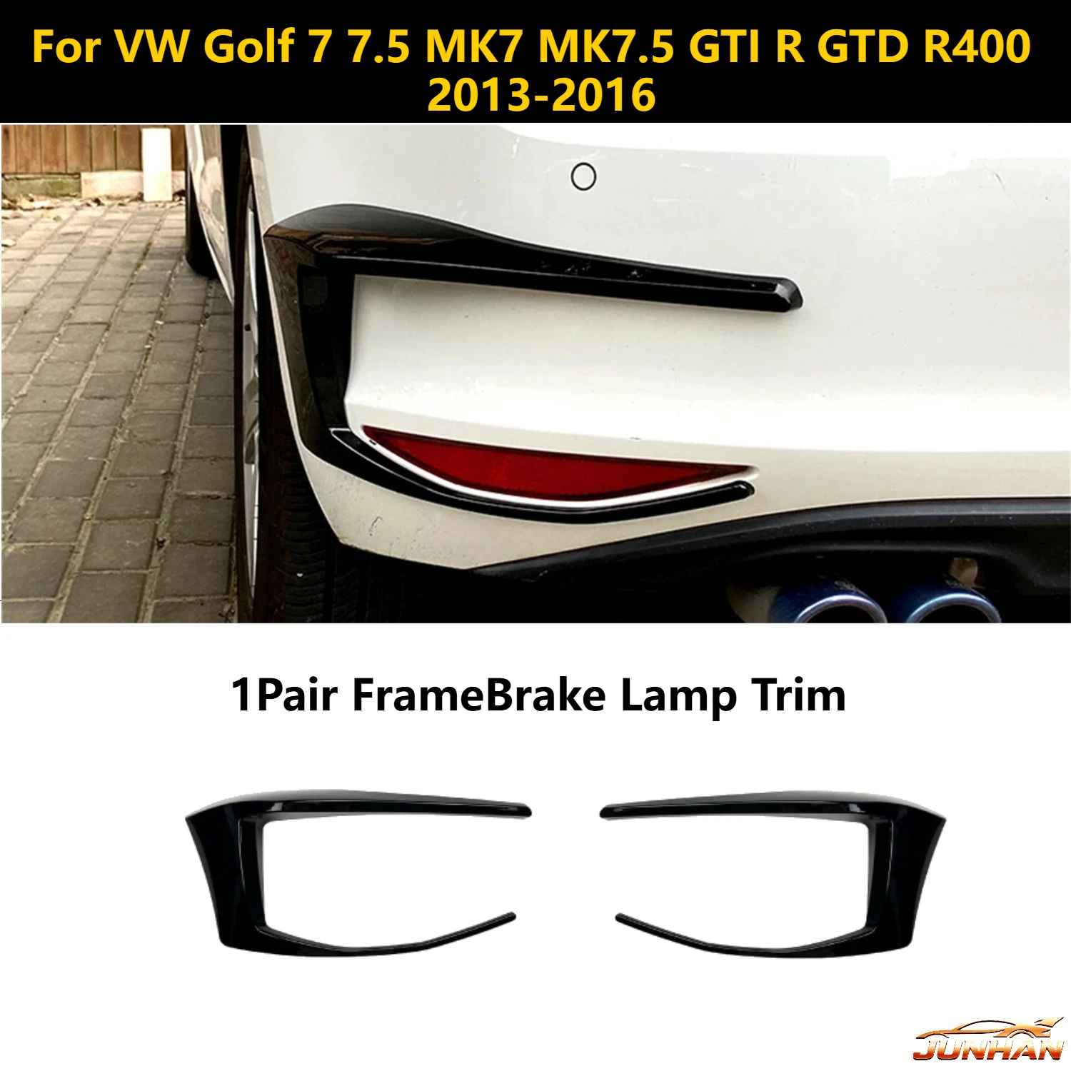 

For VW Golf 7 MK7 GTI R GTD R400 2013-2016 Rear Bumper Brake Lamp Spoiler Trim Glossy Black 1Pair FrameBrake Lamp Trim