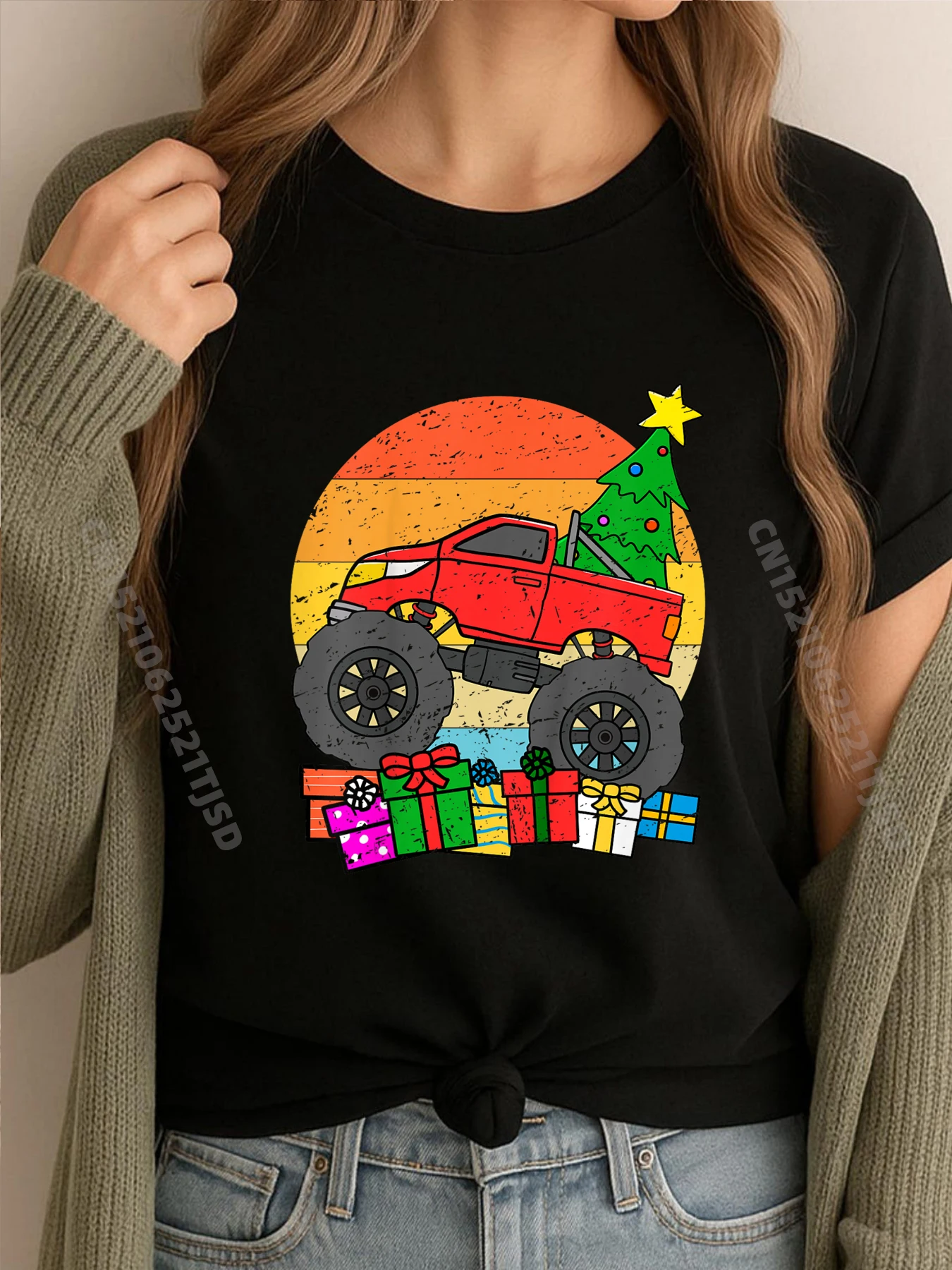 

Kids Sunset Christmas Tree Monster Truck Girls Printed T-Shirt Adult T Shirt Man Big And Tall Print