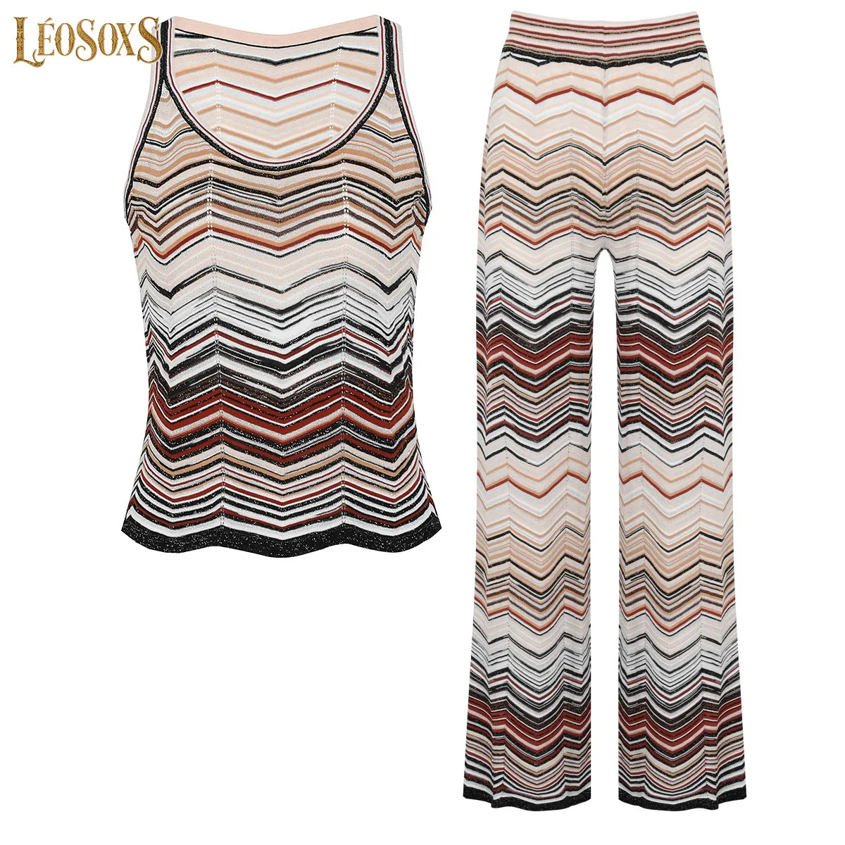 LEOSOXS: conjunto de verano y otoño de alta calidad, con un top sin mangas de diseño moderno, un chaleco de punto y pantalones de corte recto para mujer.