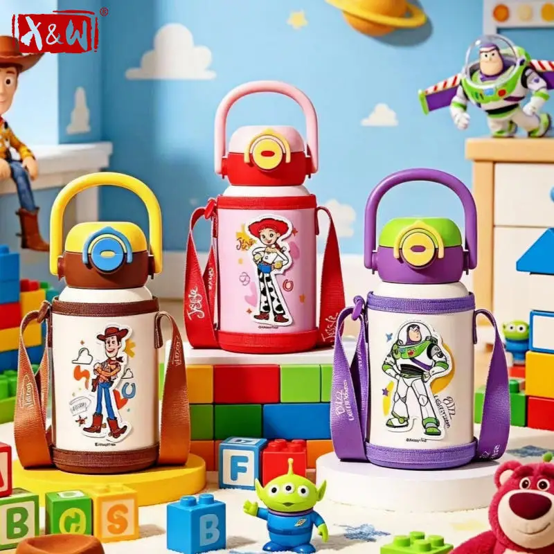 X&W Toy Story Cartoon Kids Vacuum Insulated Cup 316 Stainless Steel One Lid Double Drink Straw Lid Portable Outdoor Water Bottle