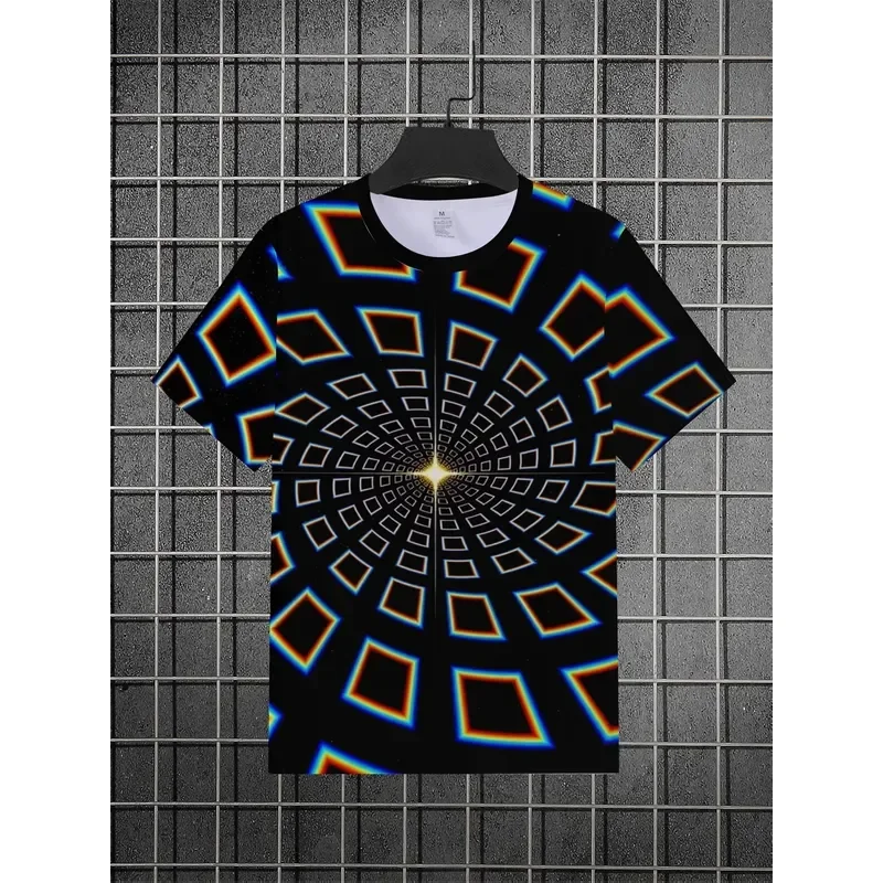 3D Print Men's Vortex Square Optical Illusion T Shirt 2026 O Neck Short Sleeve Casual Streetwear Tops Fashion Graphic Tee