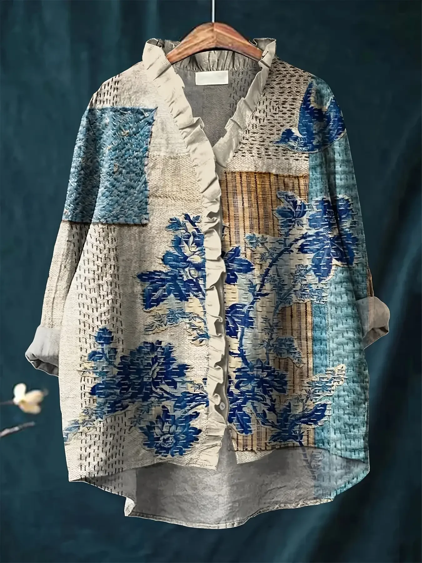 قميص كاجوال جديد، قميص نسائي من الدانتيل بأكمام طويلة، تصميم رائع بنقشة زهور كلاسيكية، ناعم ومزخرف لمسة