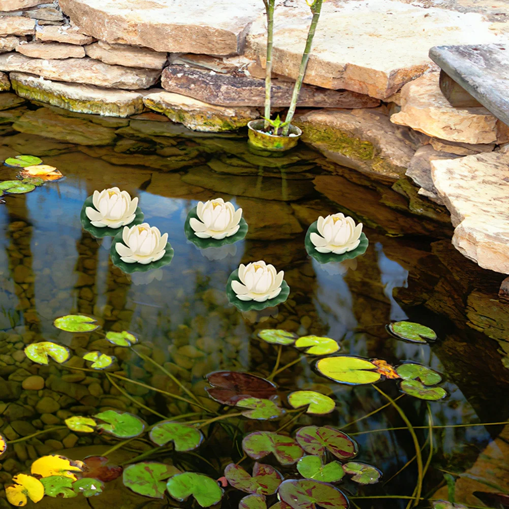

4pcs Artificial Lotus Flowers Leaves Decorations for Pond Pool Garden Lifelike Floating Flowers Reusable Easy Maintenance