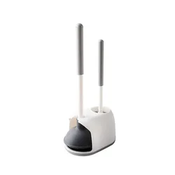 2 in 1 Toilet Plunger and Brush Set with Holder for Bathroom Cleaning Tools Combo with Caddy Stand
