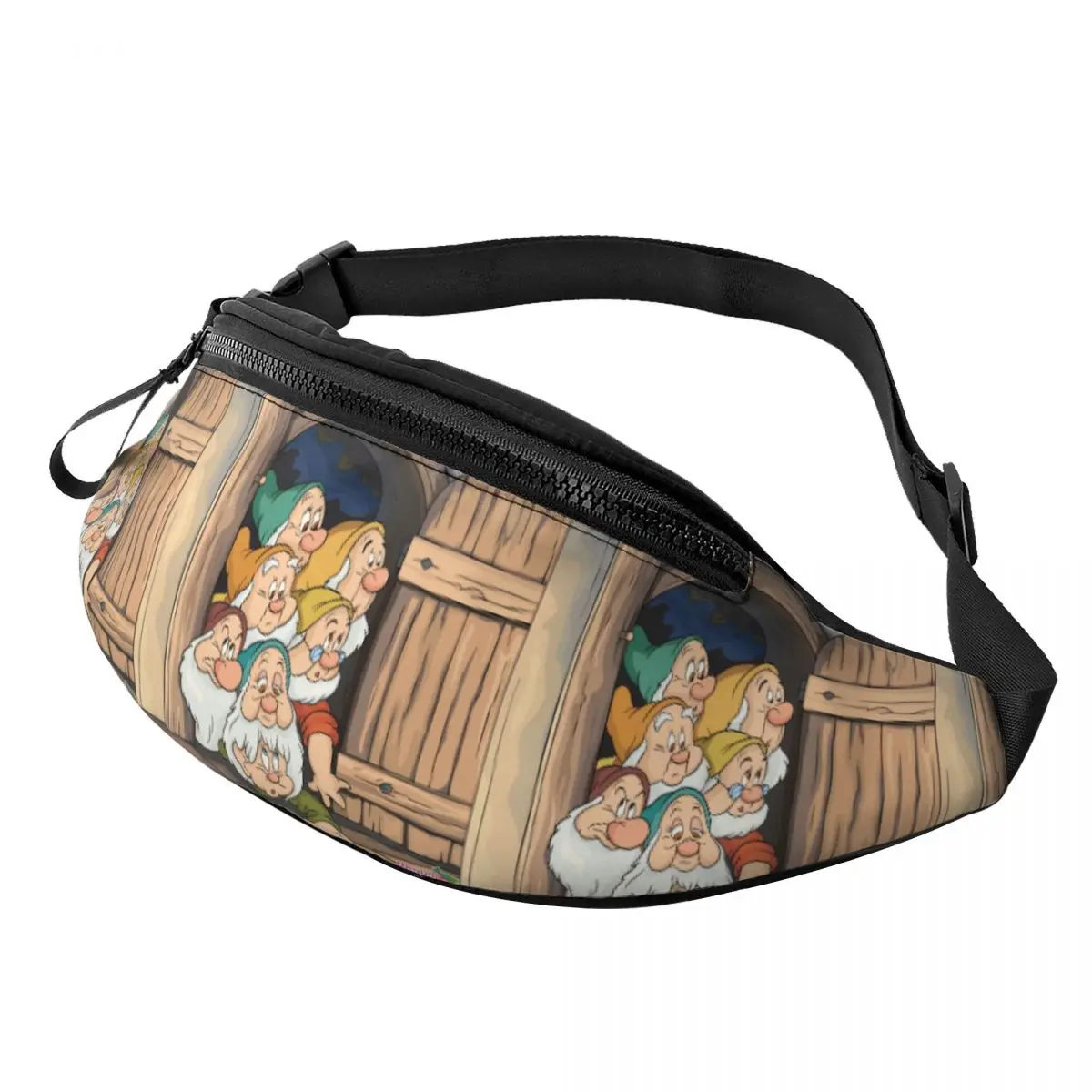 

Custom Snow White And The Seven Dwarfs Fanny Pack for Women Men Cartoon Crossbody Waist Bag Cycling Camping Phone Money Pouch