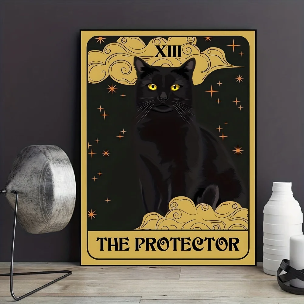 1pc Black Cat The Protector Poster The Protector Cat Poster Wall Art Canvas Painting for Living Room Home Room Decor No Frame