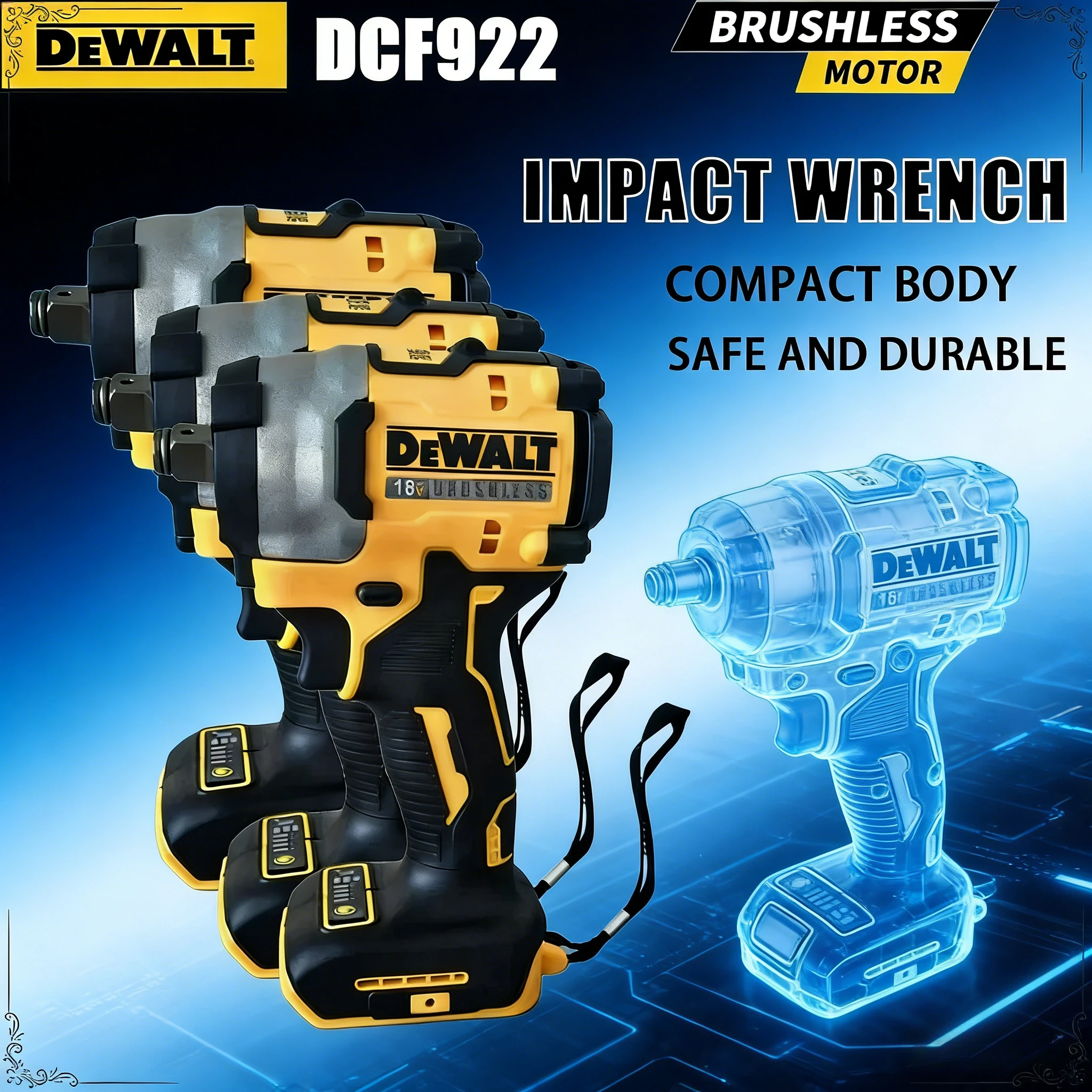 

Аккумуляторный ударный гайковерт Dewalt DCF922, 2500 об/мин, бесщеточный, с высоким крутящим моментом 406 Нм, для аккумуляторов Dewalt