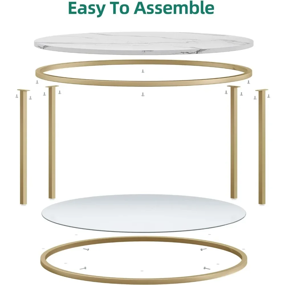 Mesa de café circular com armazenamento, mesa de café clara, mesas de restaurante, branco e dourado, móveis de salão, sala de estar