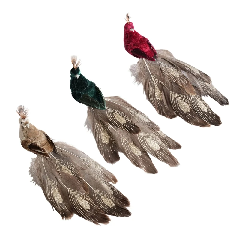 Weihnachtsbaumschmuck, vogelförmiger Vogelschmuck aus Stoffschaum mit geschichtetem Schwanz und Metallclip für den – Detail 1