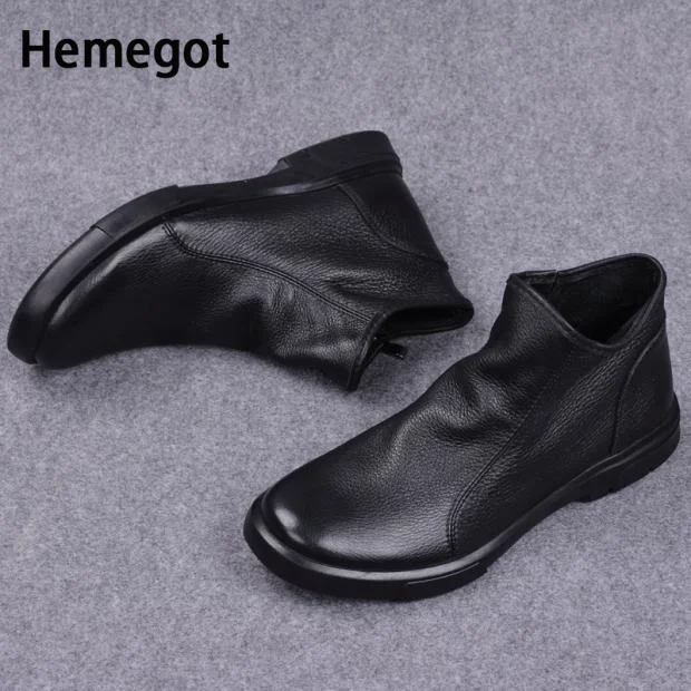 Men's Side Zipper Boots Business Comfortable Warm British Leather Shoes Soft Cowhide Plus Velvet Chelsea Soft Leather Boots