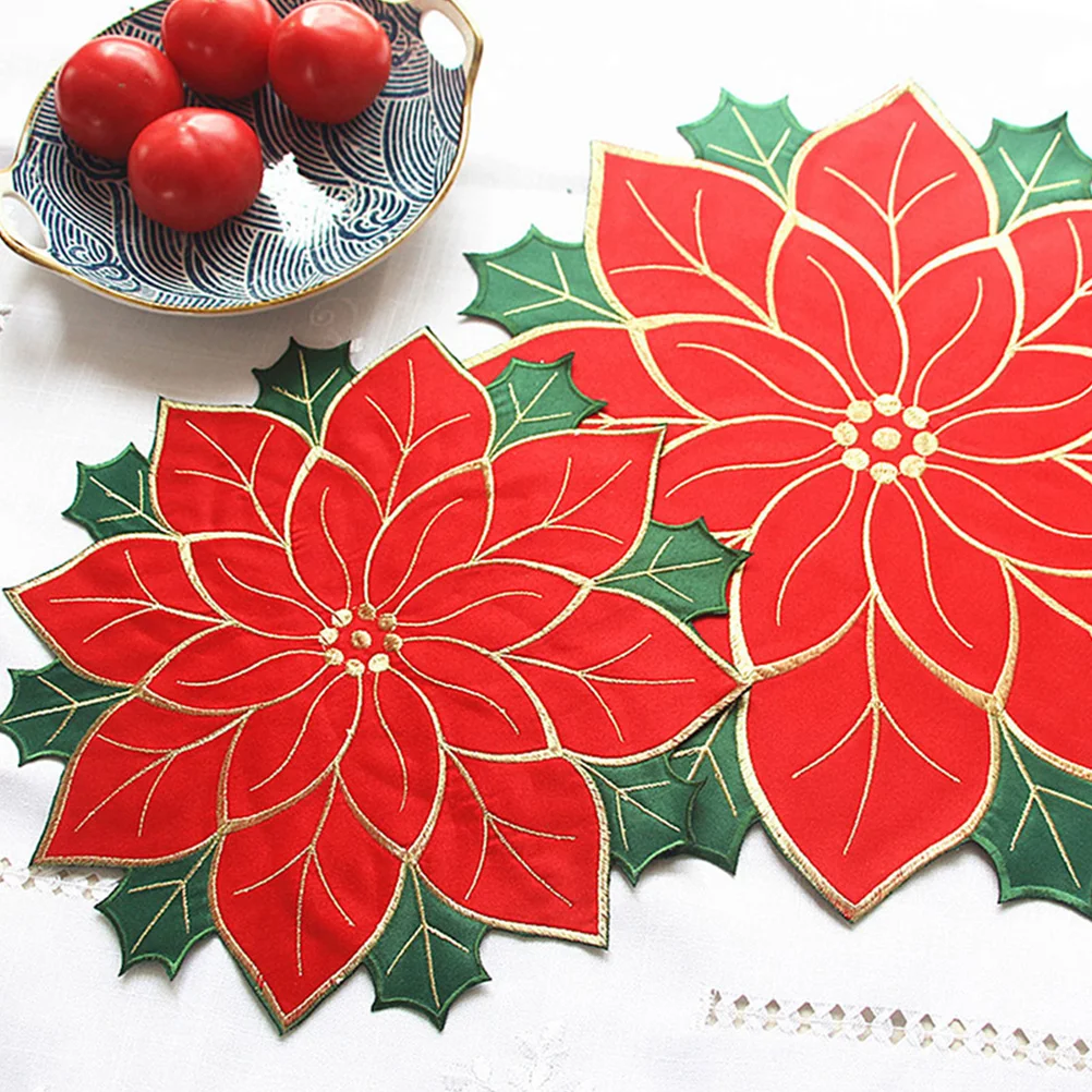 

4 Pcs Christmas 40CM Silver Embroidered Table Mats Reusable Insulation Dinning Plate Pads Decorative Holiday Place Mat