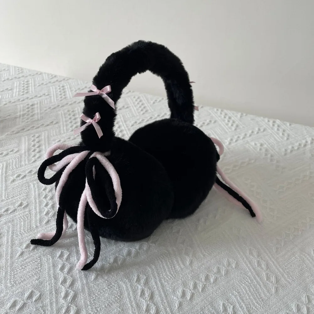 Confortável earflap bowknot earmuffs y2k macio inverno orelha mais quente pele de coelho falso à prova de vento capa de orelha de pelúcia esportes