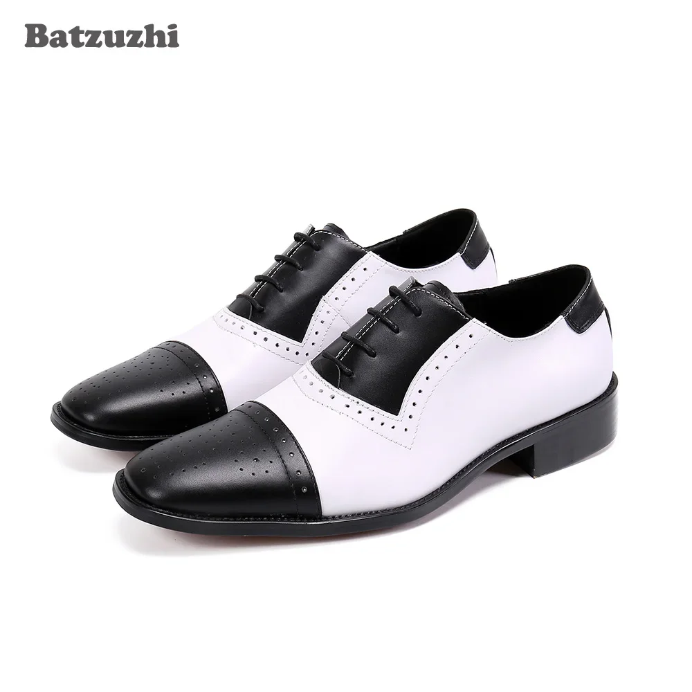 

Batzuzhi Handmade Men's Shoes Formal Genuine Leather Dress Shoes Lace-up Black White Business Shoes Men Zapatos Hombre, Big Size