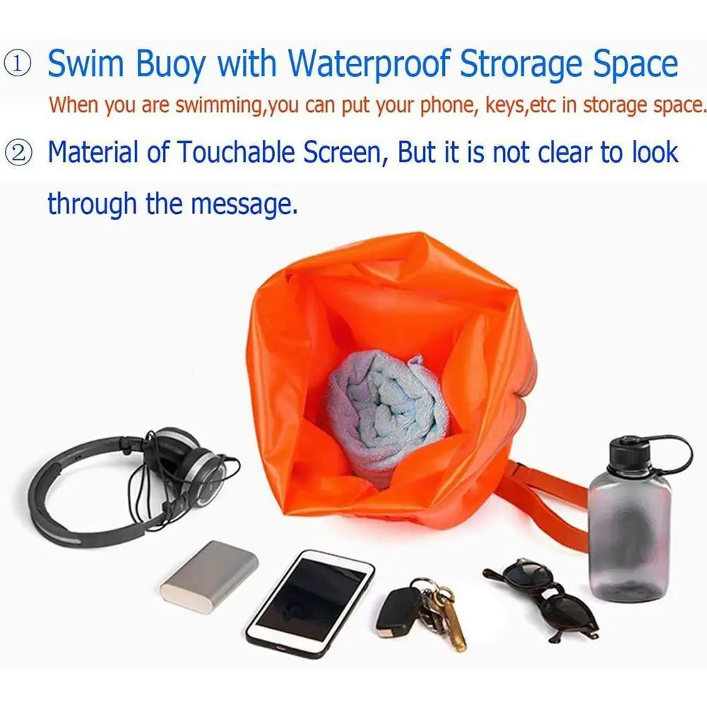 Inflatable Open Swimming Buoy Tow Float Dry Bag Double Air Bag with Waist Belt for Swimming Water Sport Storage Safety bag R9N2