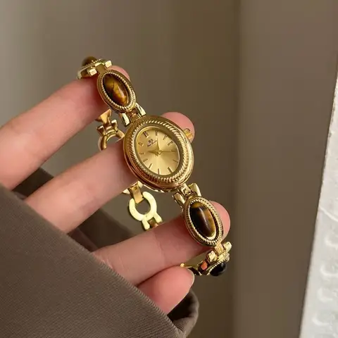 Jade Oval Small Dial Women Watch Vintage Style Niche Light Luxury Bracelet Women Wristwatch